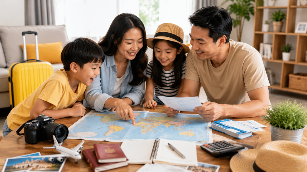 Keluarga Indonesia merencanakan anggaran liburan ke Singapore dan Malaysia.