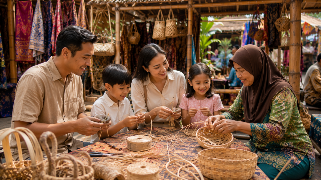 Keluarga Indonesia mengikuti workshop kerajinan tangan di Festival Kraf Utara.