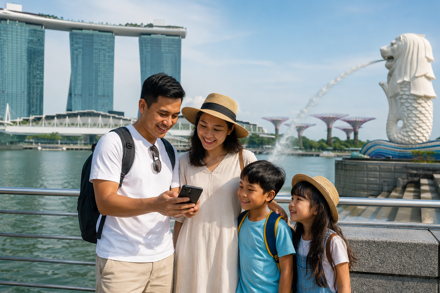 Keluarga Indonesia merencanakan itinerary satu hari di Marina Bay Singapore