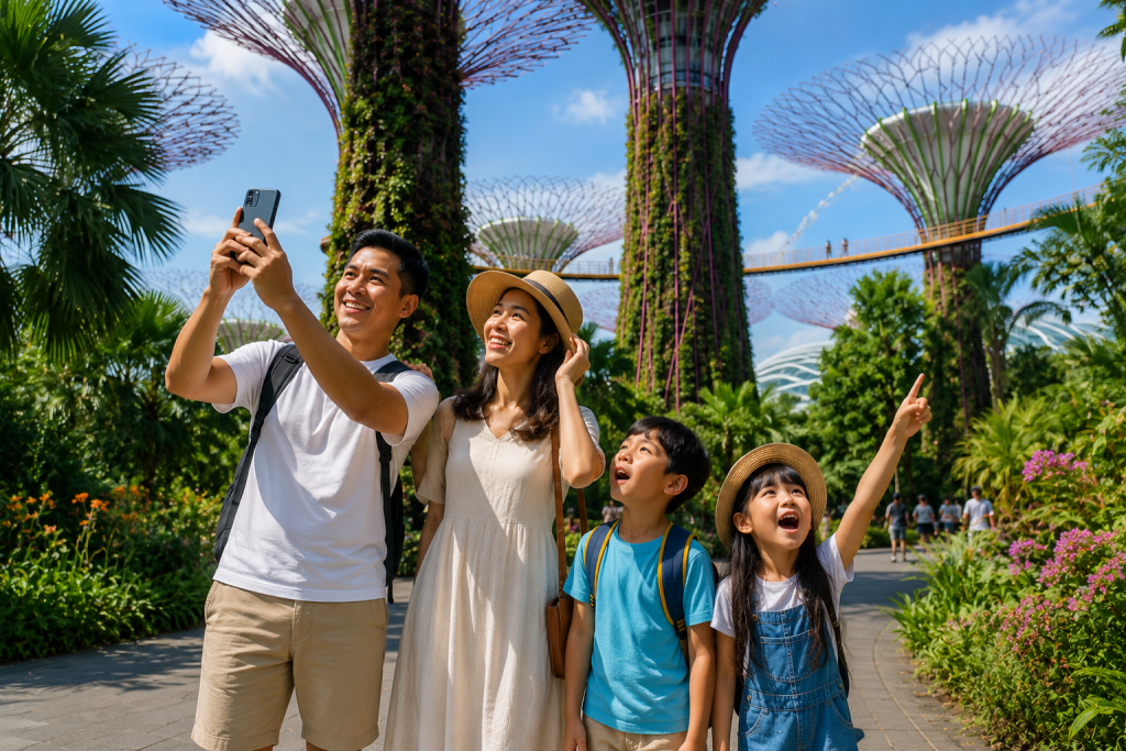 Keluarga Indonesia menikmati Gardens by the Bay Singapore