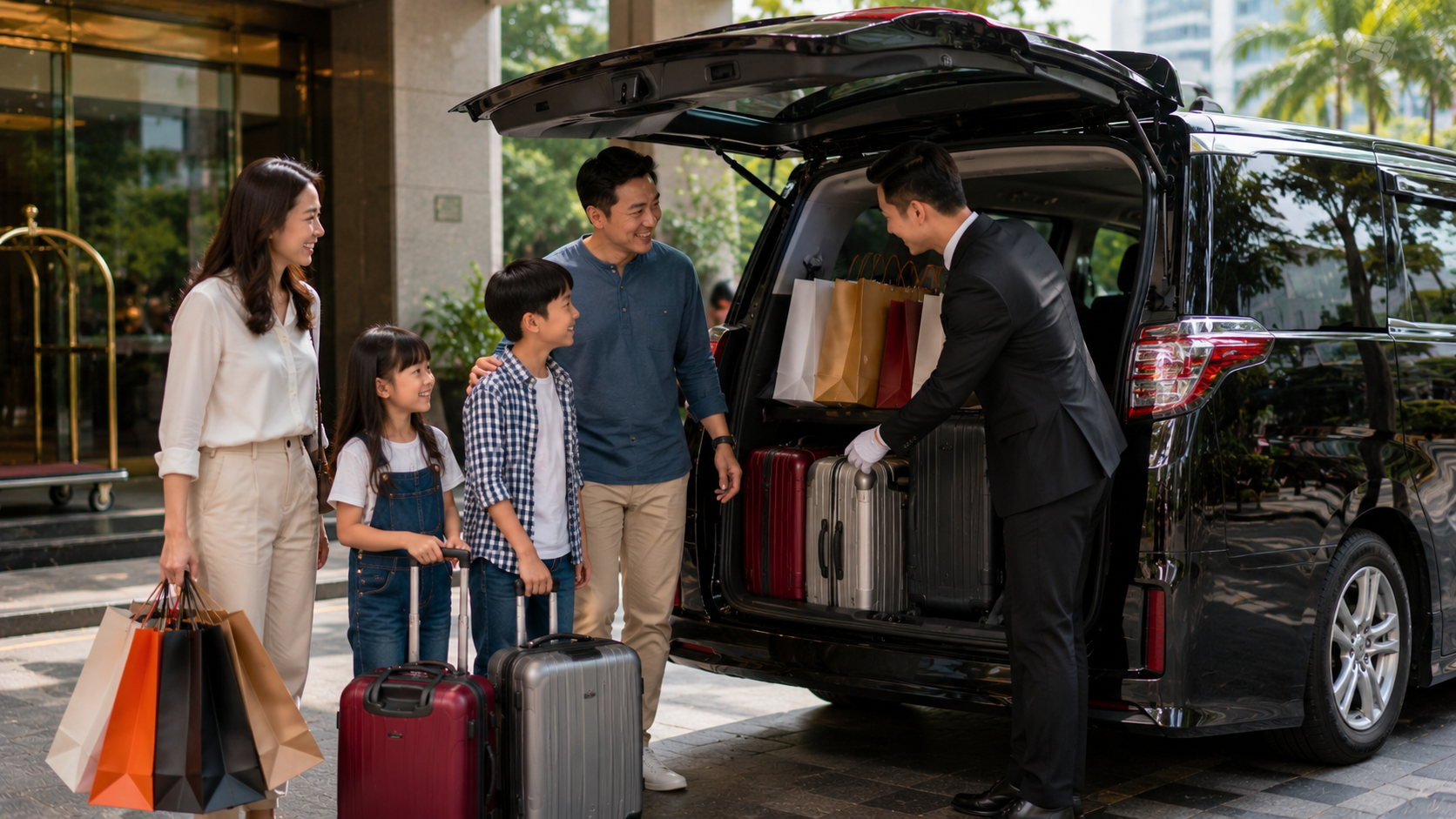 Private charter Singapore dengan bagasi luas untuk koper dan belanjaan keluarga.