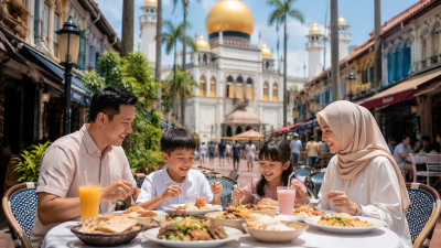 Keluarga Indonesia menikmati kuliner halal di Kampong Glam