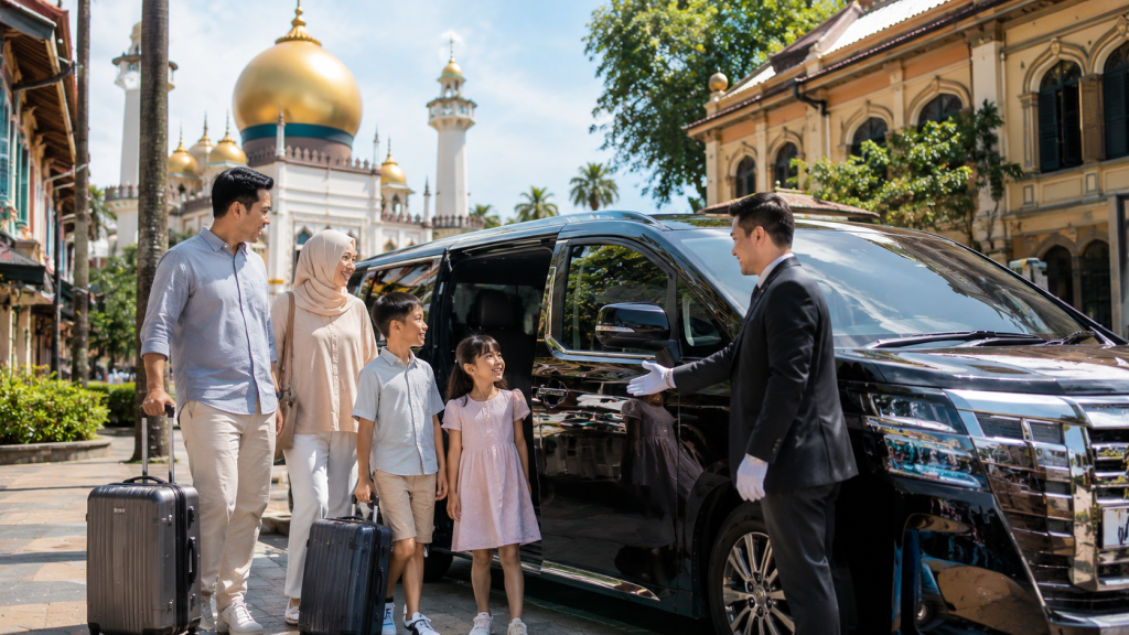 Keluarga Indonesia menggunakan private charter setelah mengunjungi Kampong Glam Singapore