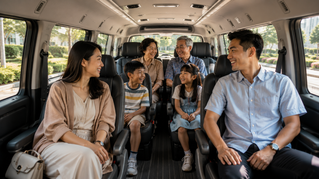 Interior Toyota HiAce yang luas untuk keluarga besar saat liburan