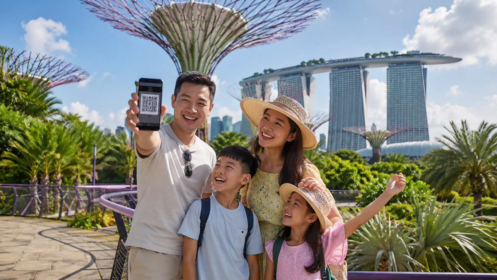 Keluarga Indonesia menggunakan Singapore City Pass saat berlibur di Gardens by the Bay Singapore