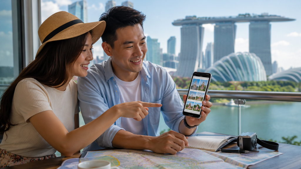 Wisatawan Indonesia melihat Singapore City Pass sebelum mengunjungi atraksi wisata