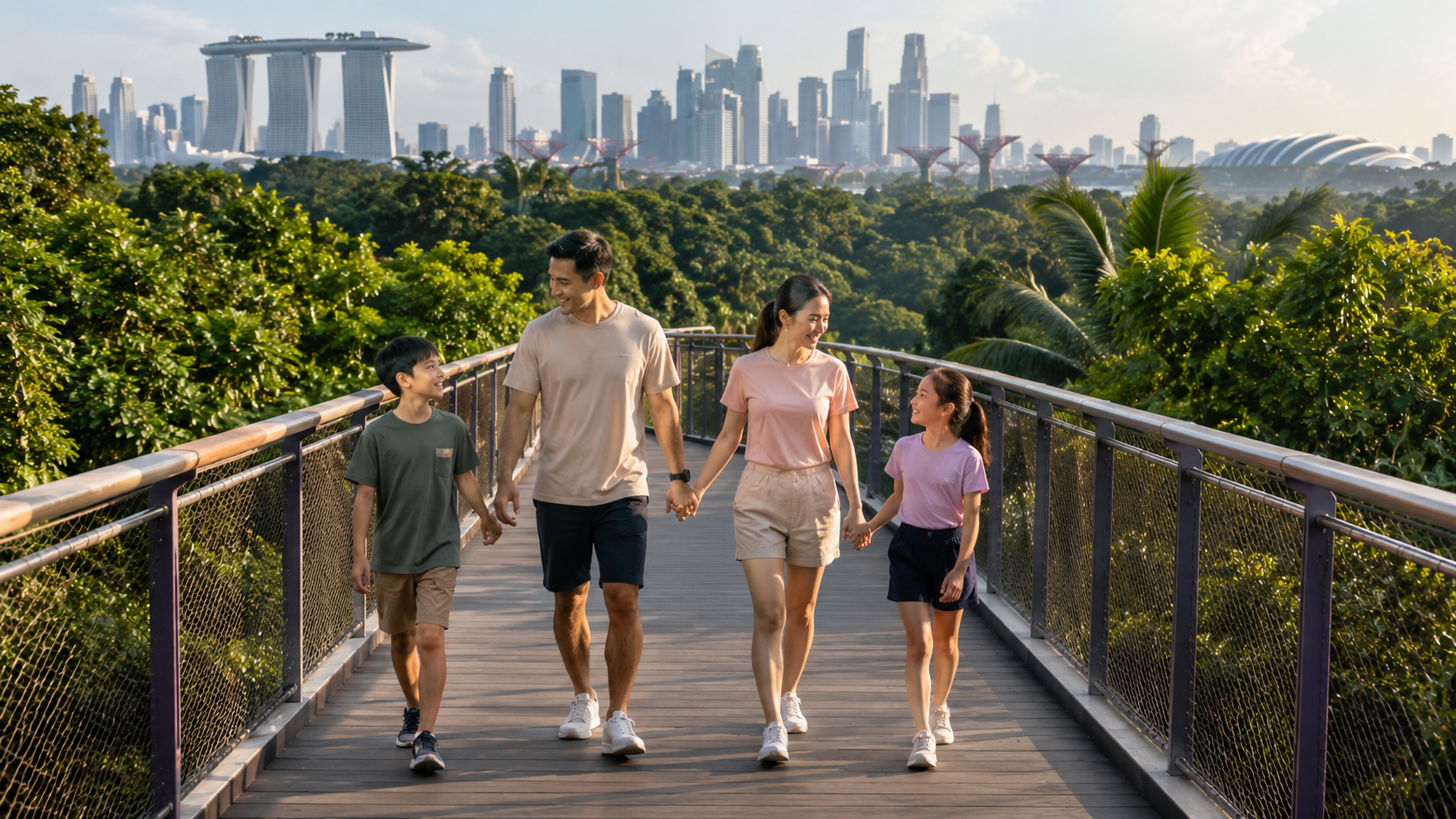 Keluarga Indonesia menikmati Southern Ridges sebagai hidden gems terbaik di Singapore