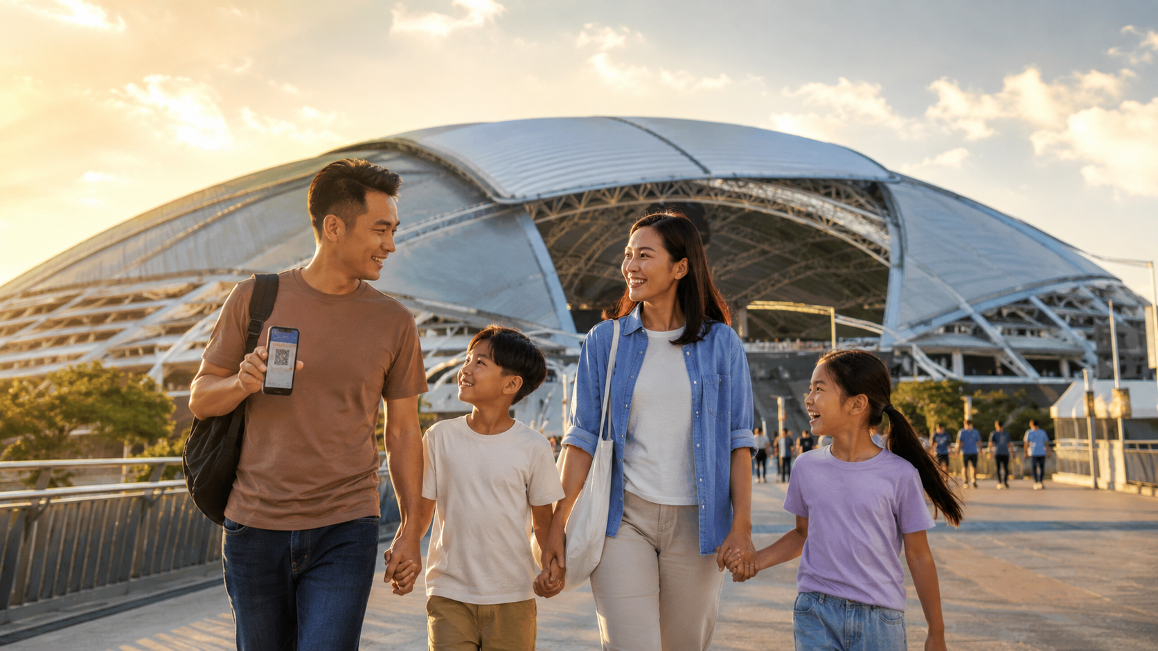 Indonesian family arriving at Singapore National Stadium before an international concert in Singapore