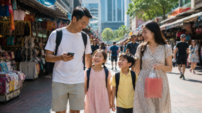 Keluarga Indonesia berjalan di Bugis Street Singapore untuk menikmati wisata belanja.