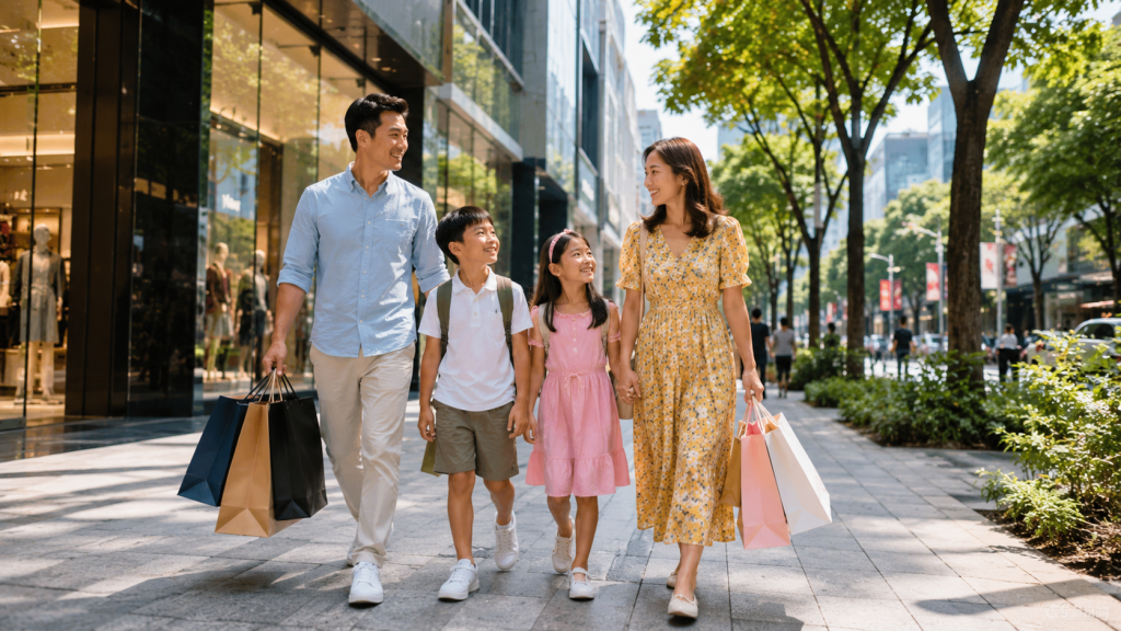 Keluarga Indonesia menikmati Orchard Road Singapore