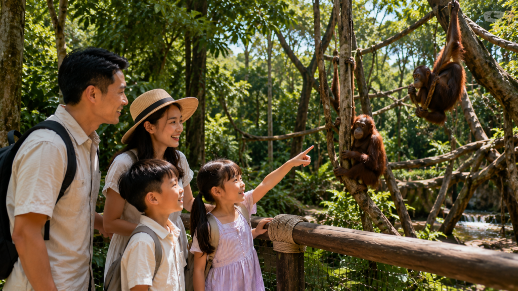 Keluarga Indonesia melihat orangutan di Singapore Zoo