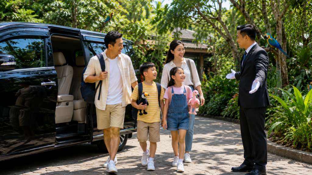 Keluarga Indonesia selesai berwisata di Bird Paradise Singapore.