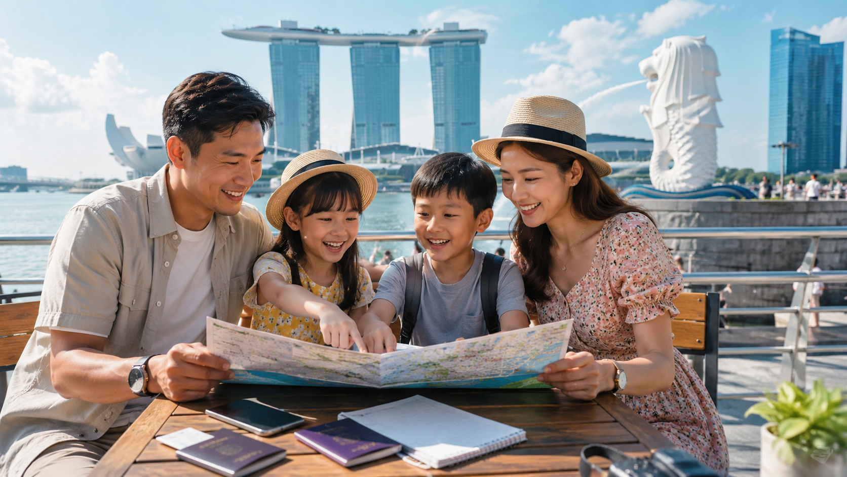 Keluarga Indonesia menyusun itinerary Singapore yang efisien sebelum mengunjungi berbagai destinasi wisata.