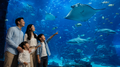 Keluarga Indonesia menikmati S.E.A. Aquarium Singapore bersama anak-anak