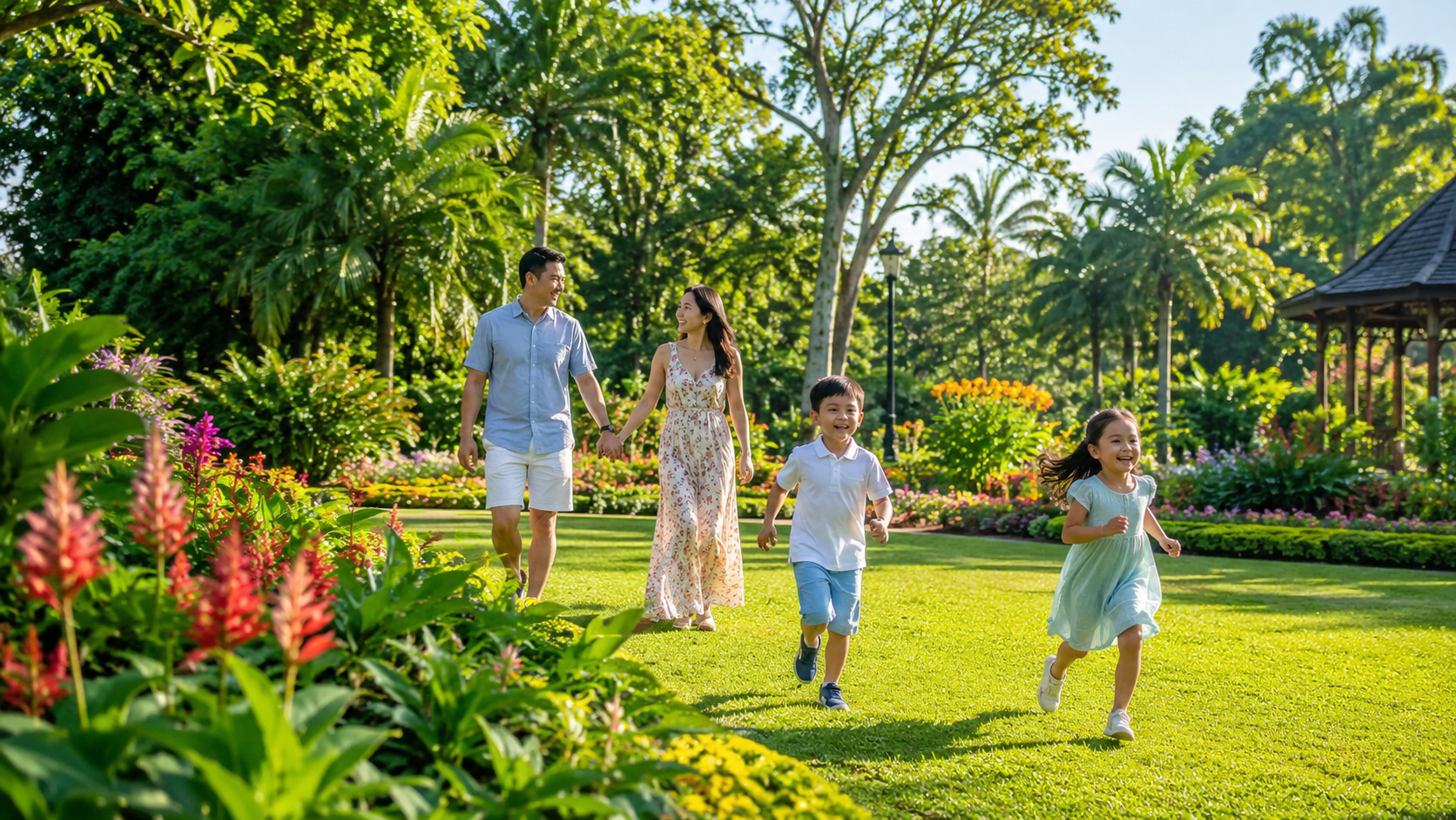 Keluarga Indonesia menikmati tempat wisata di Singapore tanpa antre panjang di Singapore Botanic Gardens