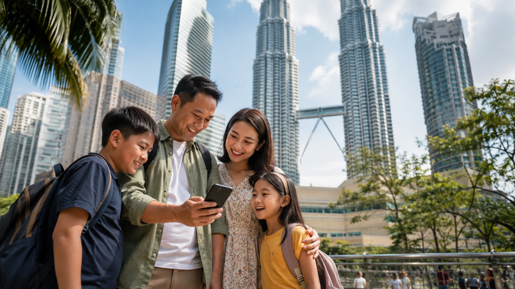 Keluarga Indonesia merencanakan tiket wisata Kuala Lumpur di kawasan KLCC