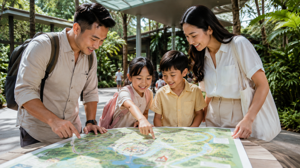 Keluarga memilih tempat wisata di Mandai Singapore