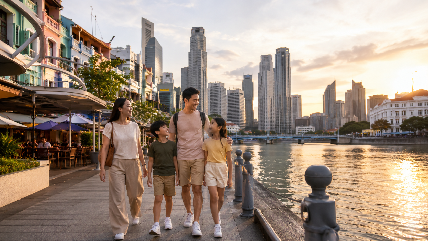 Keluarga Indonesia mengunjungi Clarke Quay dan Boat Quay di Singapore River