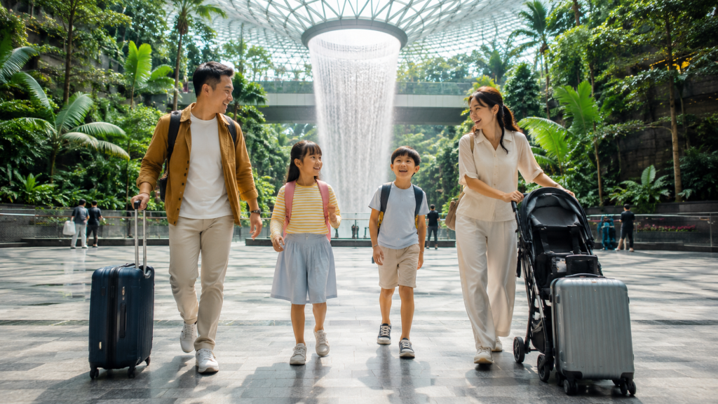 Keluarga Indonesia tiba di Jewel Changi untuk liburan Singapore 2 hari