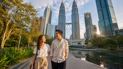 Couple Indonesia menikmati liburan di Kuala Lumpur dengan latar Petronas Twin Towers