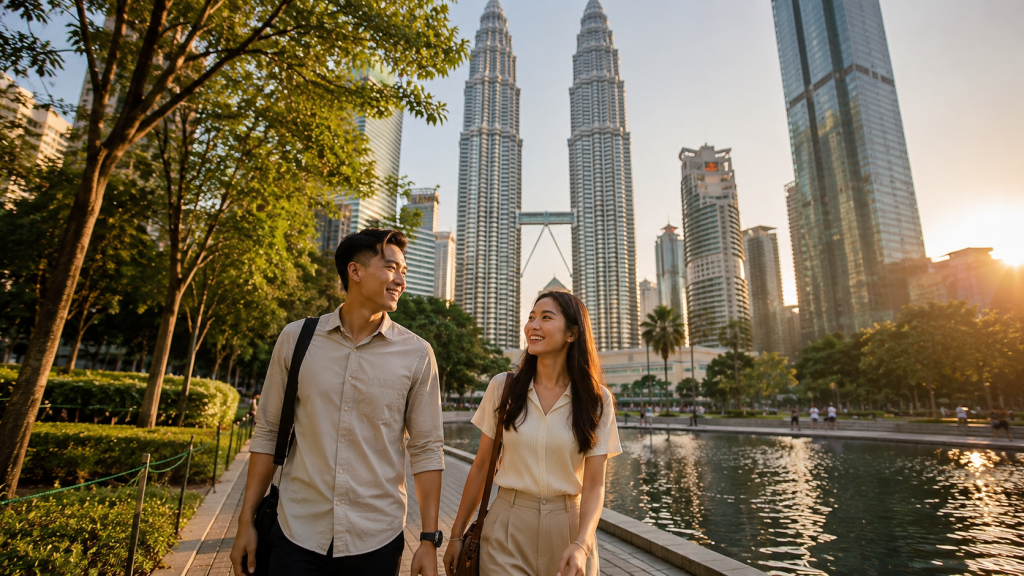 Pasangan Indonesia mengunjungi KLCC saat couple trip Kuala Lumpur