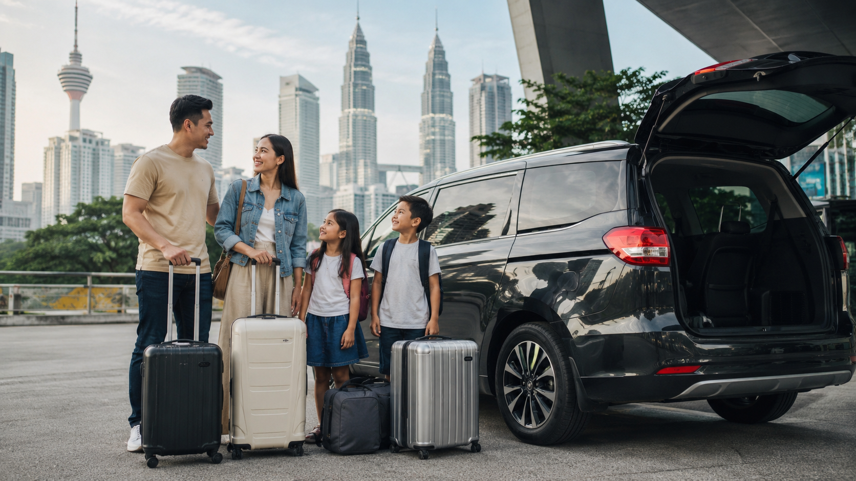 Keluarga Indonesia melakukan perjalanan dari Kuala Lumpur ke Singapore dengan private transfer