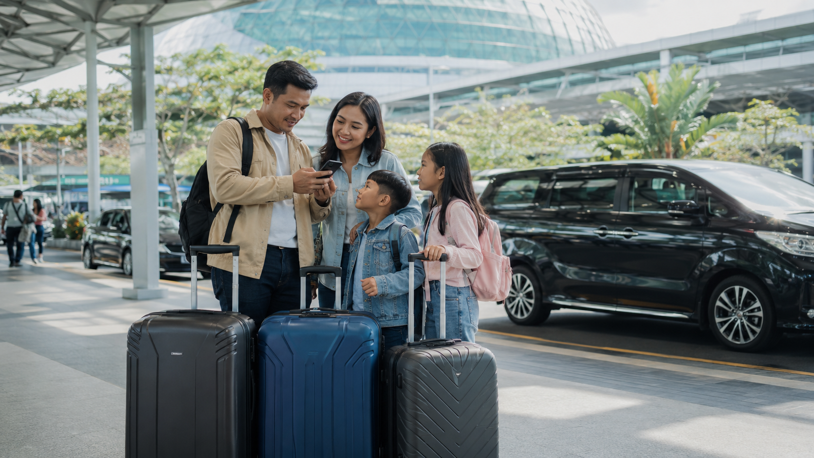 Keluarga Indonesia mengatur transportasi Singapore dengan jadwal penerbangan berbeda