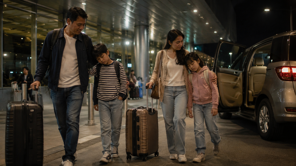 Keluarga Indonesia tiba malam di Changi Airport setelah jadwal penerbangan berubah