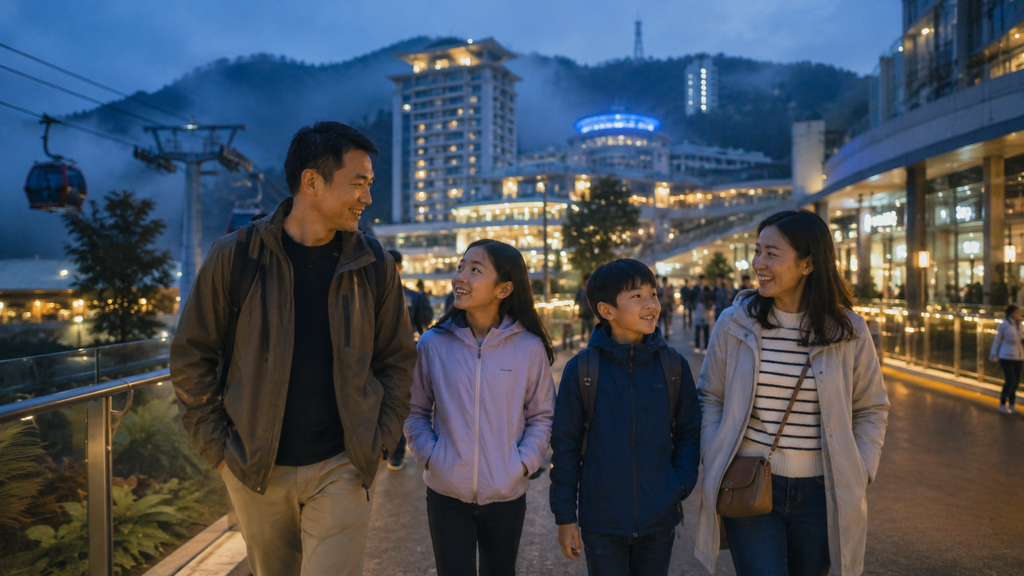 Suasana Genting Highlands sore menuju malam bersama keluarga