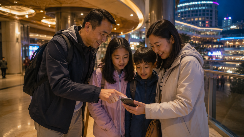 Keluarga merencanakan itinerary Genting Highlands malam hari