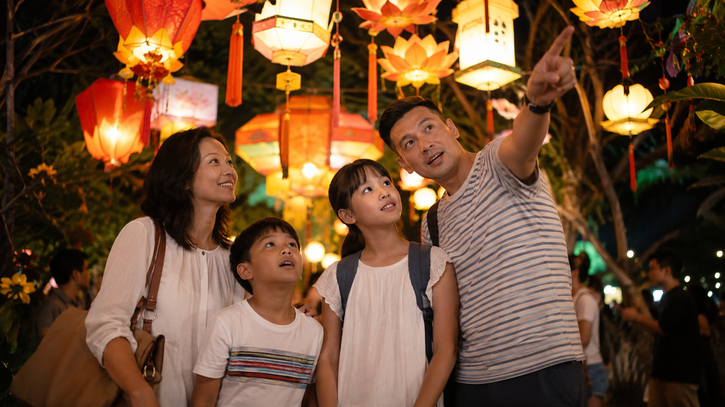 Keluarga menikmati Mid-Autumn Festival Singapore 2026