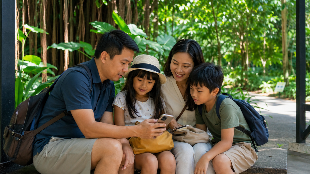 Keluarga merencanakan itinerary Singapore Botanic Gardens bersama anak
