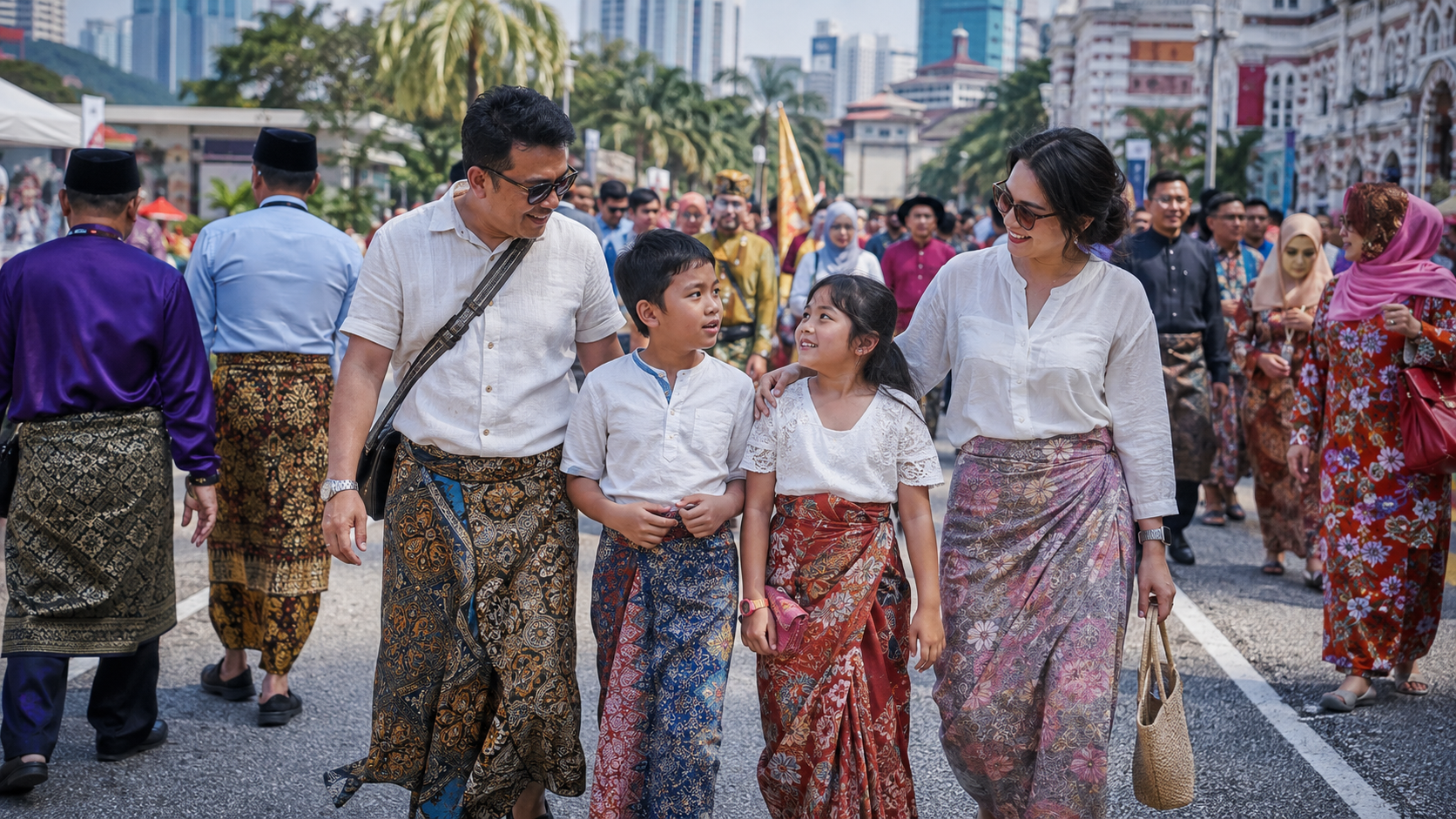 Keluarga Indonesia menikmati festival budaya Keretapi Sarong di Kuala Lumpur