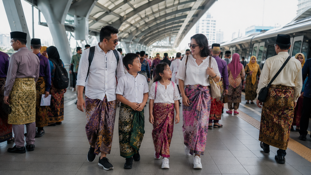 Keluarga mengikuti suasana Keretapi Sarong di stasiun Kuala Lumpur