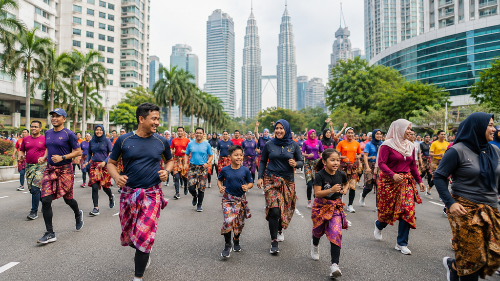 Suasana Sarong Music Run Malaysia dengan peserta mengenakan sarong