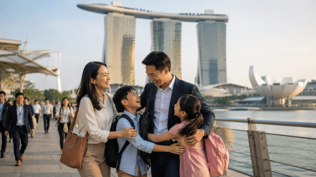 keluarga Indonesia menikmati Marina Bay setelah business event Singapore