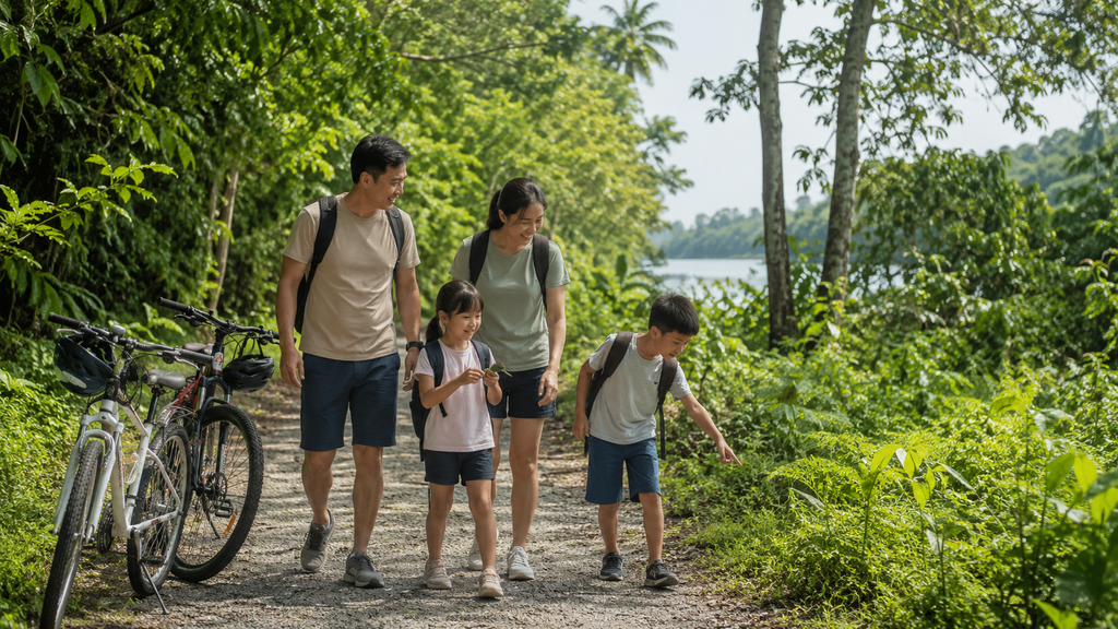 keluarga menikmati wisata alam Pulau Ubin Singapore