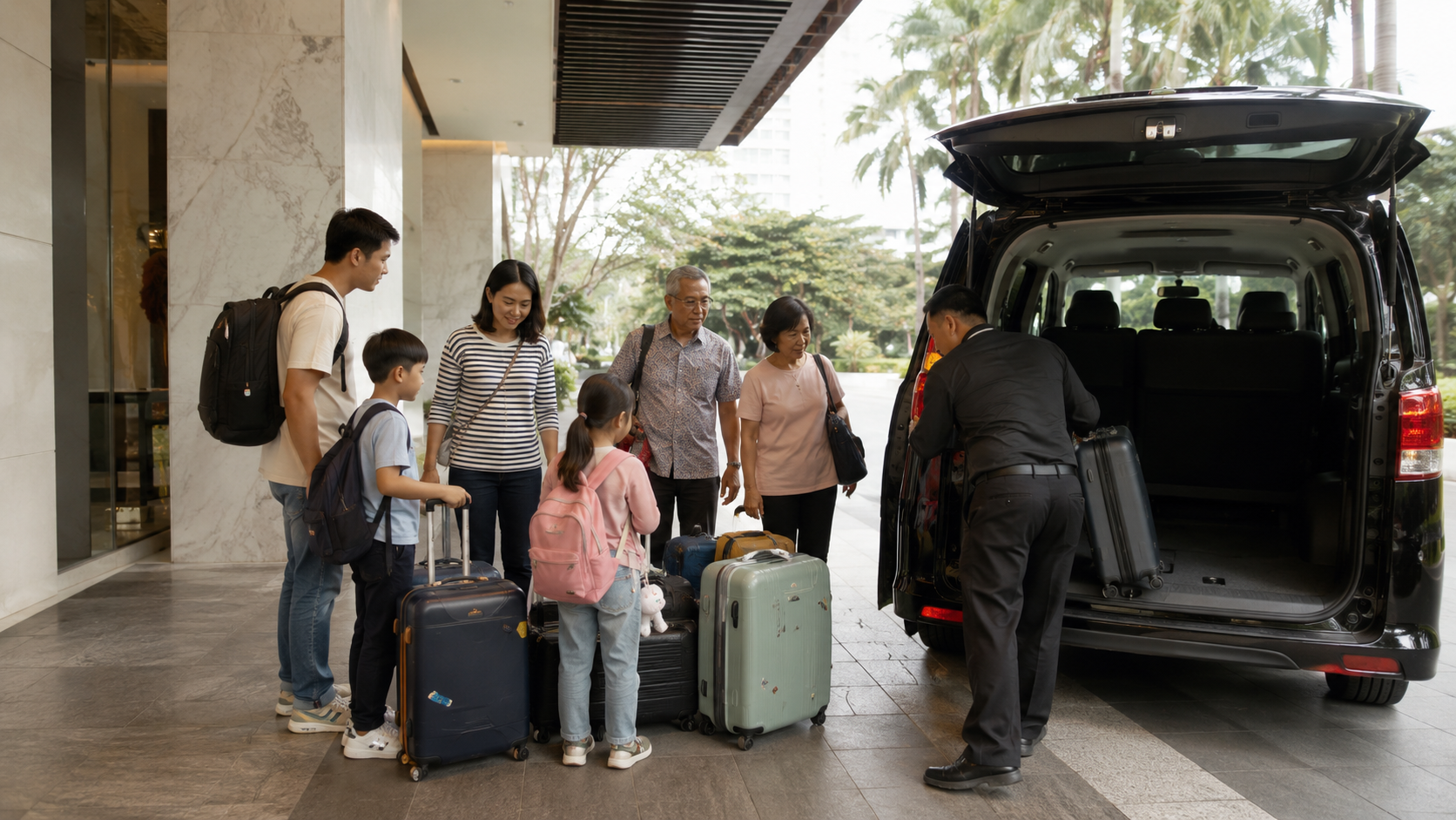 Rombongan keluarga Indonesia dijemput dari hotel Singapore menuju Changi Airport