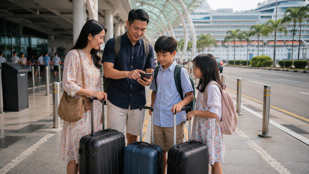 Keluarga merencanakan city tour Singapore setelah turun dari cruise
