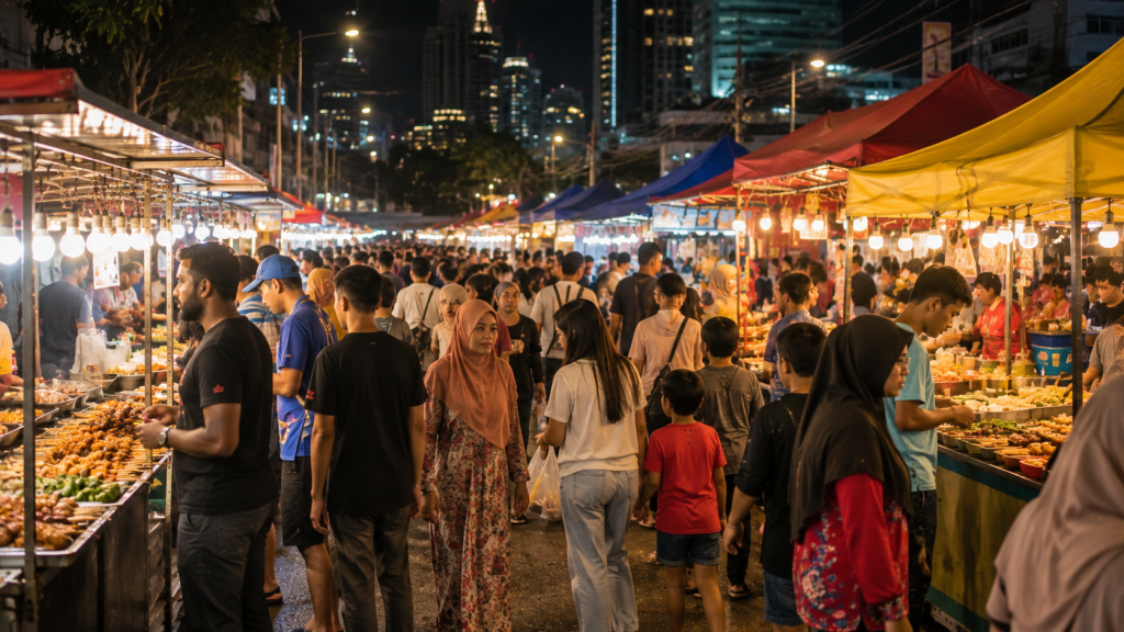 Suasana pasar malam lokal di Kuala Lumpur yang ramai dikunjungi warga.