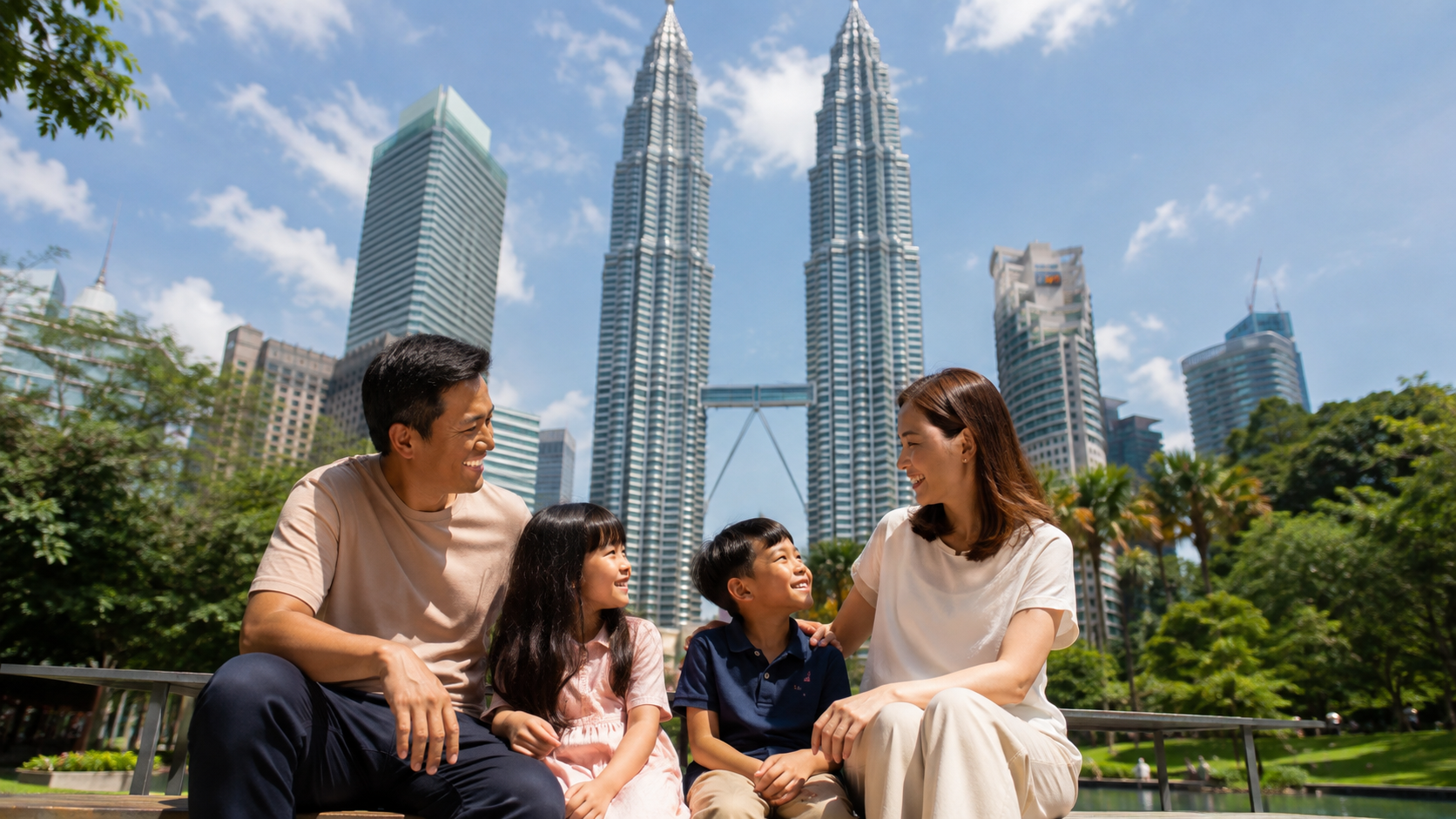 Keluarga Indonesia menikmati liburan 48 jam di Kuala Lumpur dengan latar Petronas Twin Towers