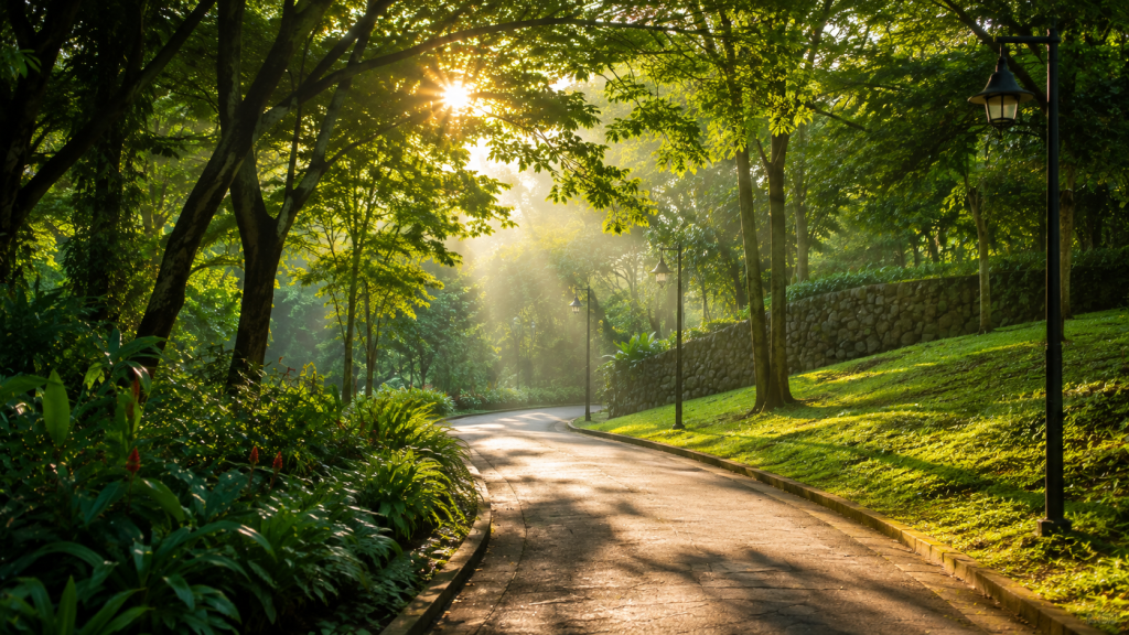 Suasana pagi di Fort Canning Park Singapore