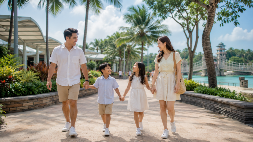 Suasana liburan keluarga Indonesia di Sentosa Singapore