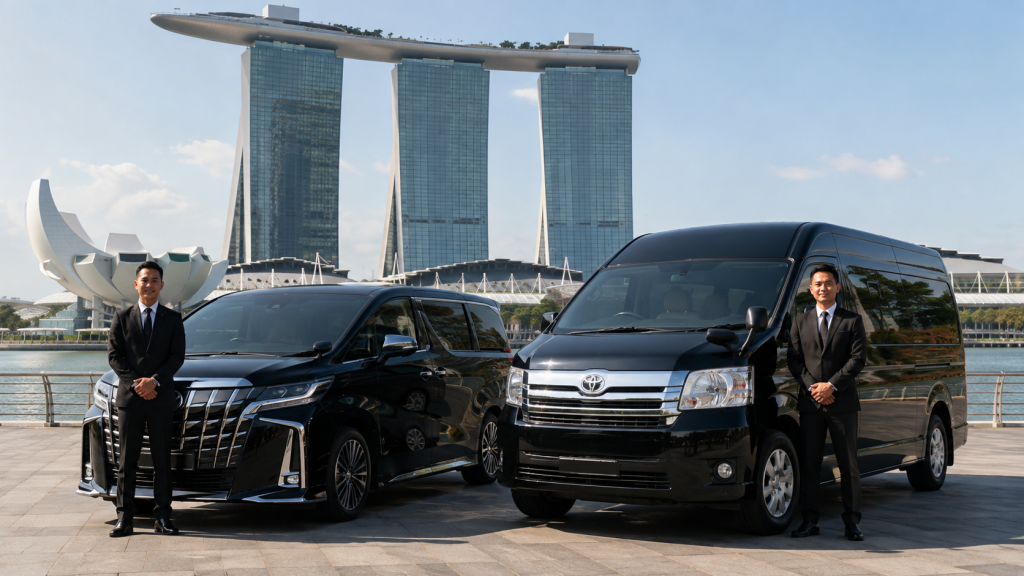 Toyota Alphard dan Toyota HiAce untuk transportasi rombongan kantor di Singapore