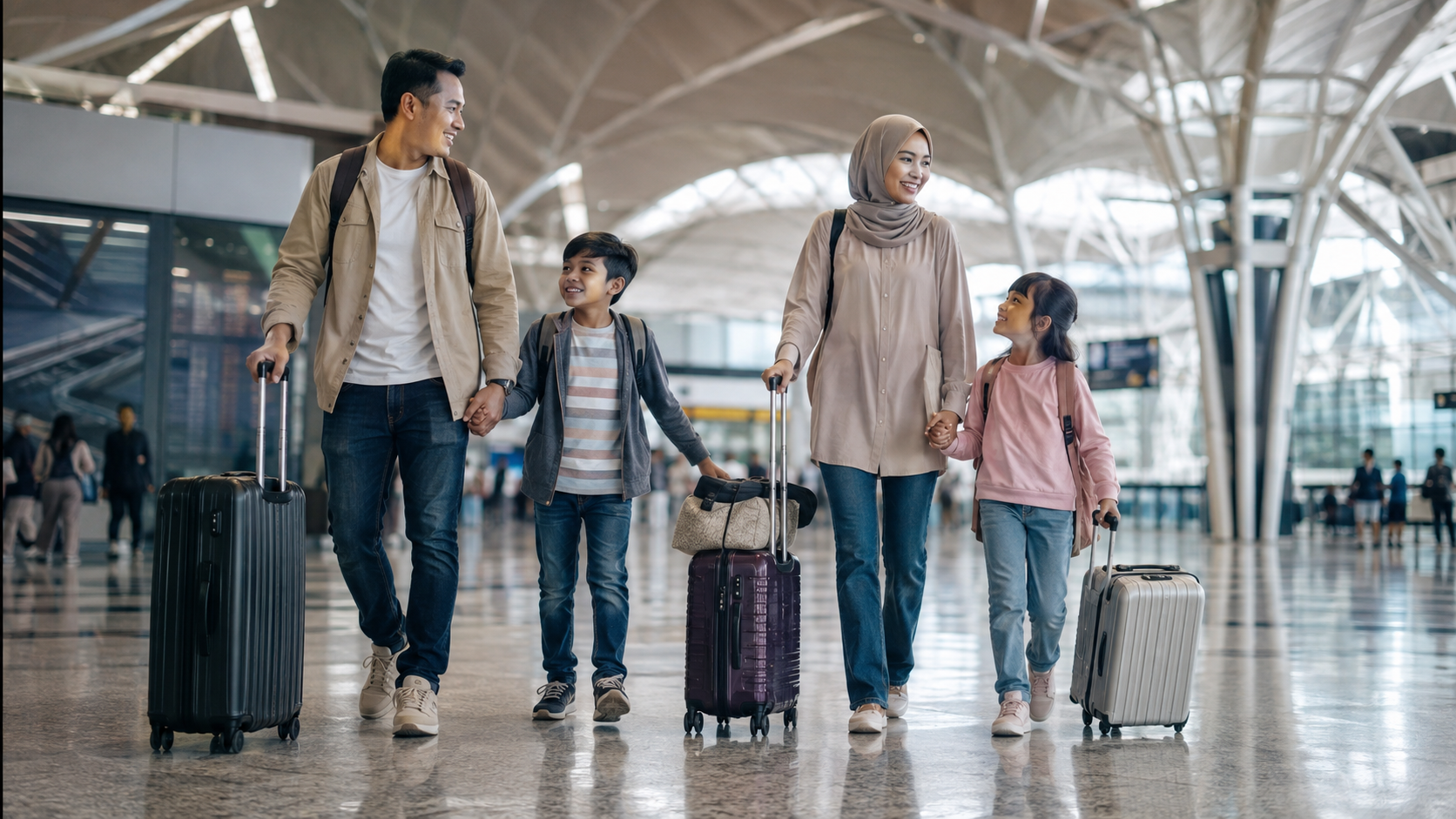 Keluarga Indonesia bersiap menggunakan transportasi dari KLIA ke Kuala Lumpur