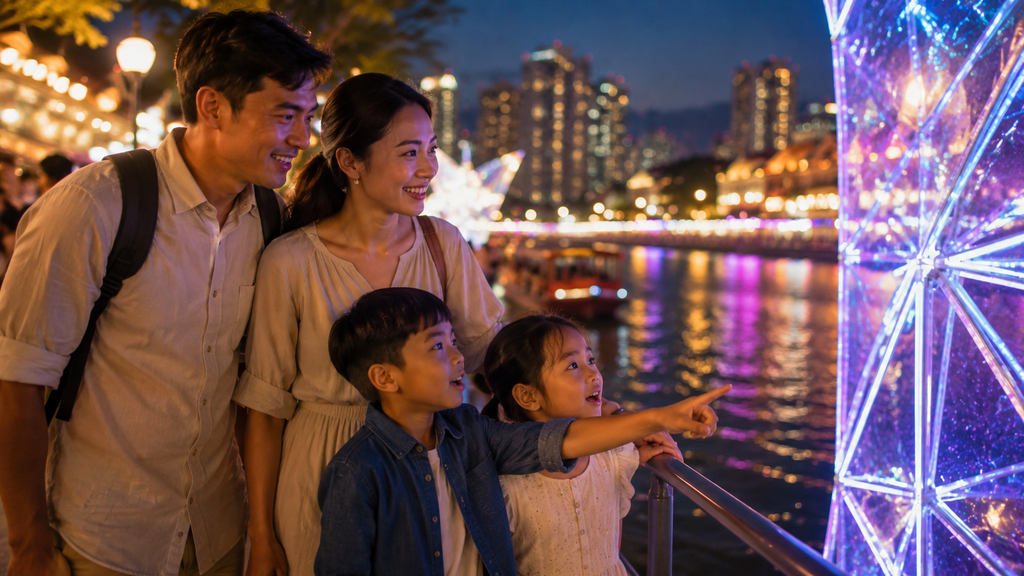keluarga dengan anak menikmati Singapore River Festival