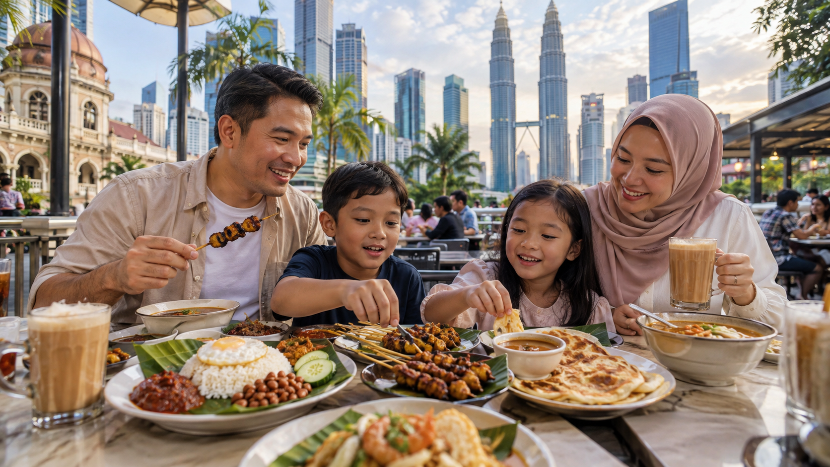 Keluarga Indonesia menikmati kuliner Kuala Lumpur saat liburan