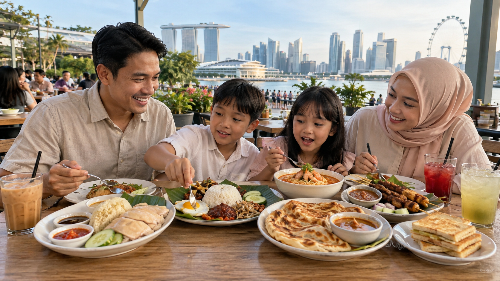 Keluarga Indonesia menikmati kuliner Singapore dan Malaysia