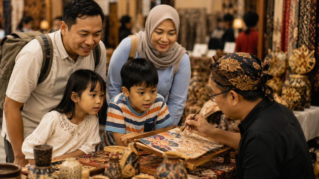 Anak Indonesia melihat proses pembuatan kerajinan Malaysia