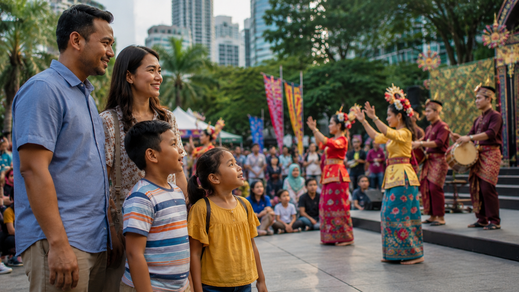 Anak menikmati pertunjukan budaya saat Malaysia Day di Kuala Lumpur